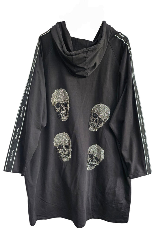 Kapuzencardigan "Skull" schwarz, Grösse L (oversize 44) von EU-QUEEN