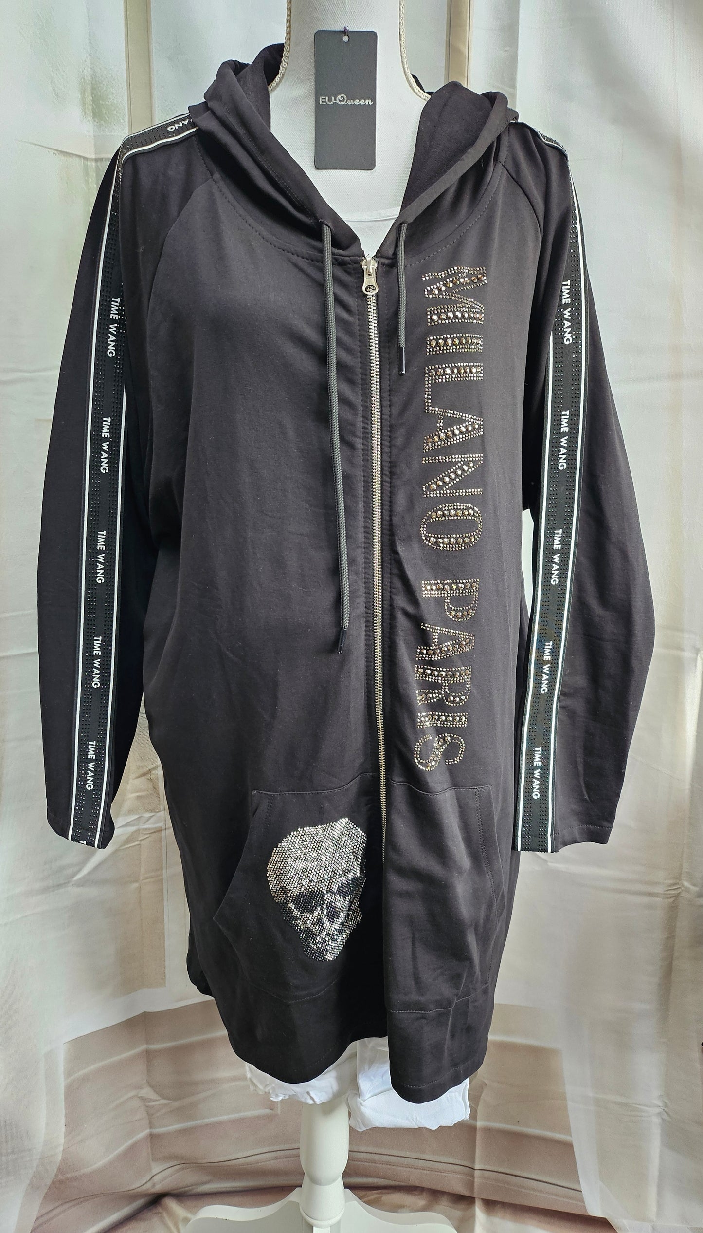 Kapuzencardigan "Skull" schwarz, Grösse L (oversize 44) von EU-QUEEN