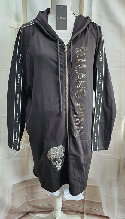 Kapuzencardigan "Skull" schwarz, Grösse L (oversize 44) von EU-QUEEN