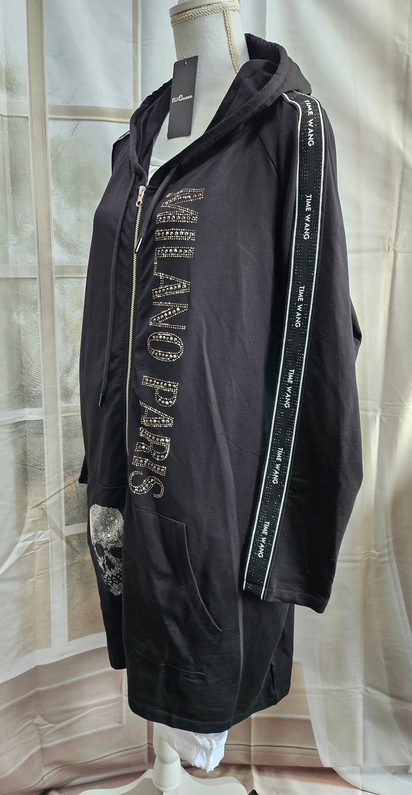 Kapuzencardigan "Skull" schwarz, Grösse L (oversize 44) von EU-QUEEN