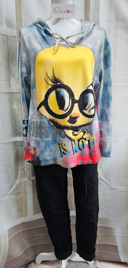 Kapuzenshirt "Tweety" weiss/rot, Grösse onesize bis 44 von ROSE