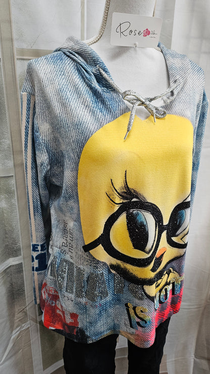 Kapuzenshirt "Tweety" weiss/rot, Grösse onesize bis 44 von ROSE