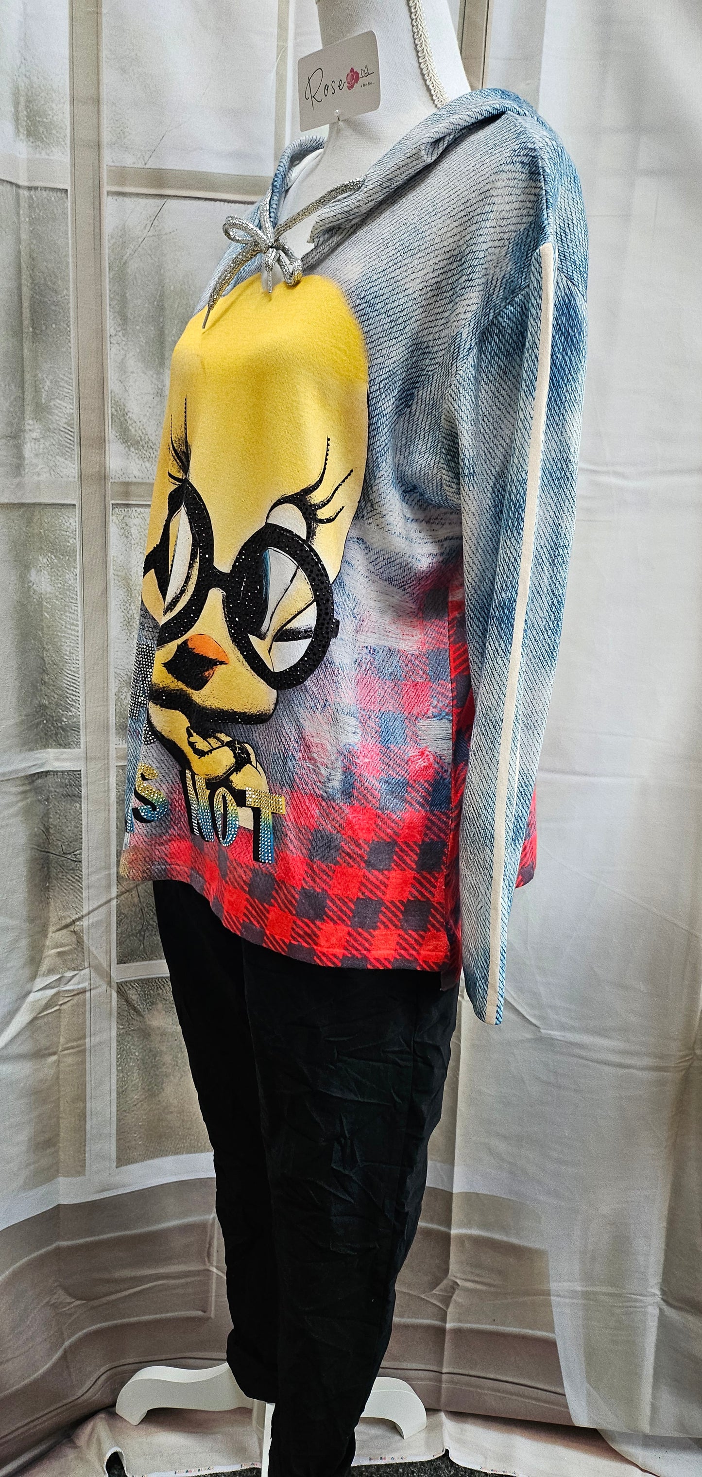 Kapuzenshirt "Tweety" weiss/rot, Grösse onesize bis 44 von ROSE