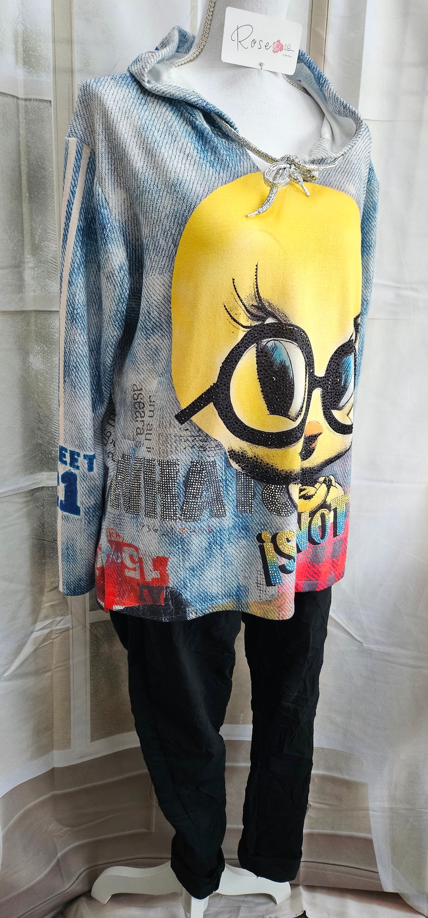 Kapuzenshirt "Tweety" weiss/rot, Grösse onesize bis 44 von ROSE