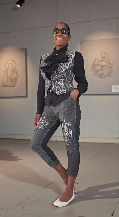Weste/Gilet "leo" grau/schwarz, Grösse L & XL von ROSE