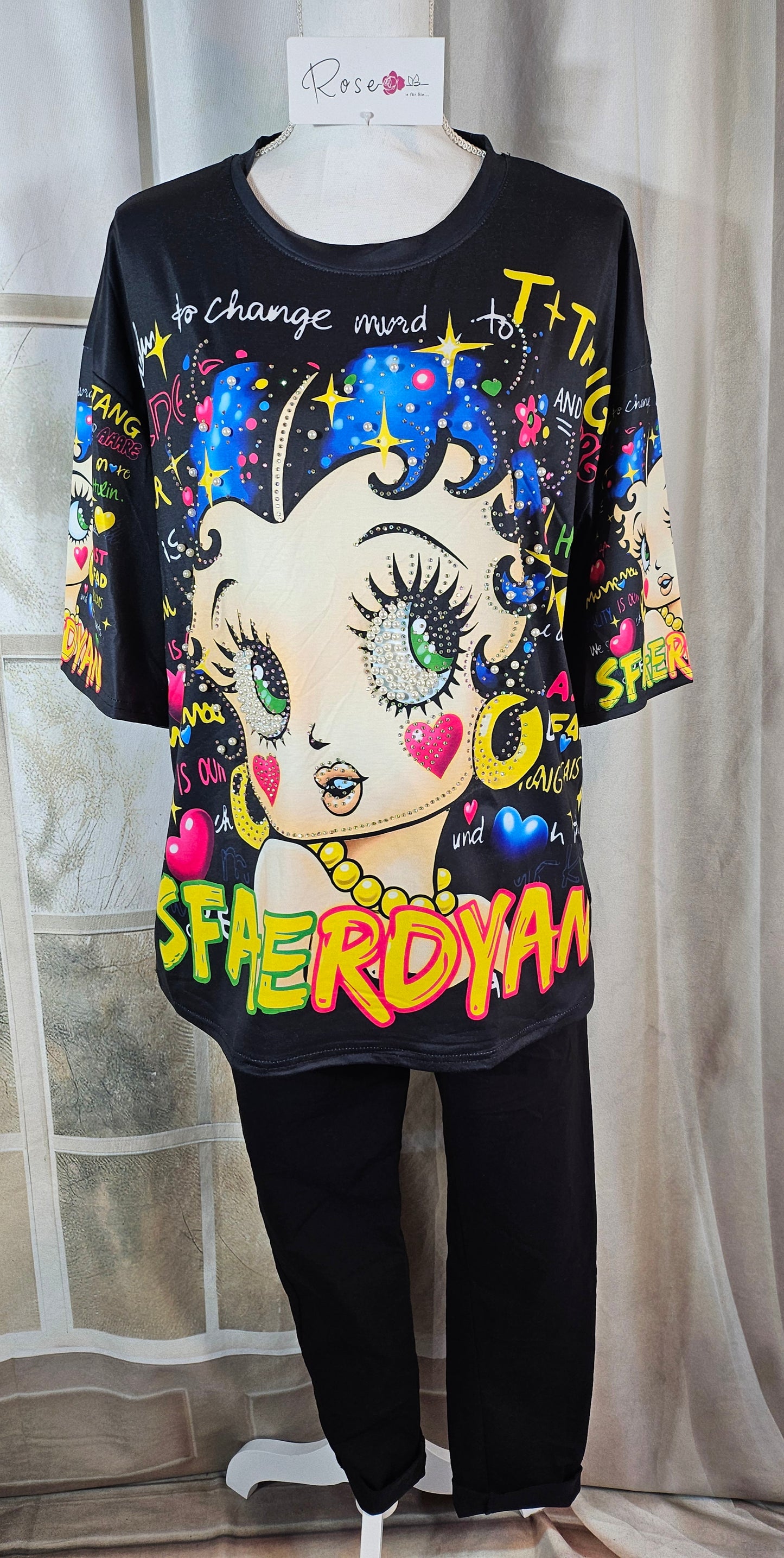 Tshirt schwarz "Betty", Gr. onesize 38 bis 42/44 von ROSE