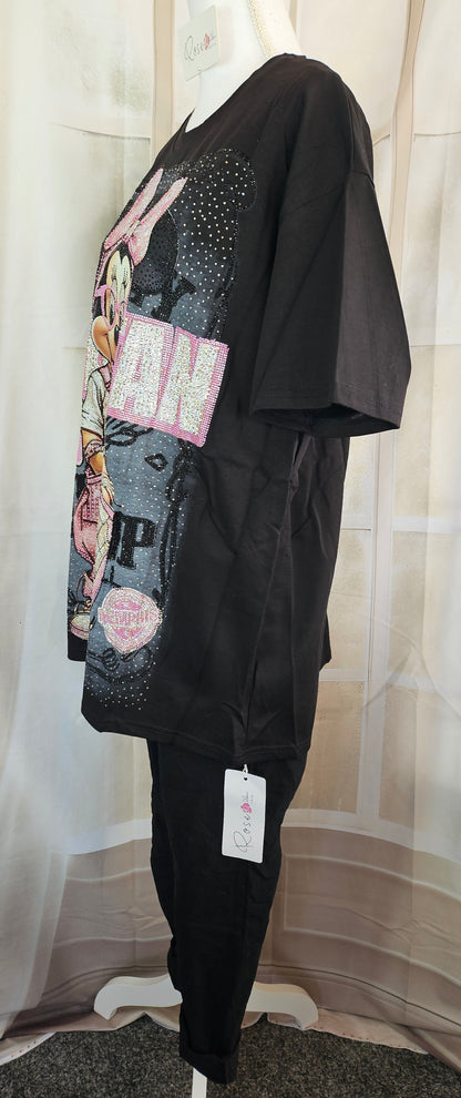 Tshirt schwarz "Minnie bling bling", Grösse onesize, 38 bis 44 von ROSE