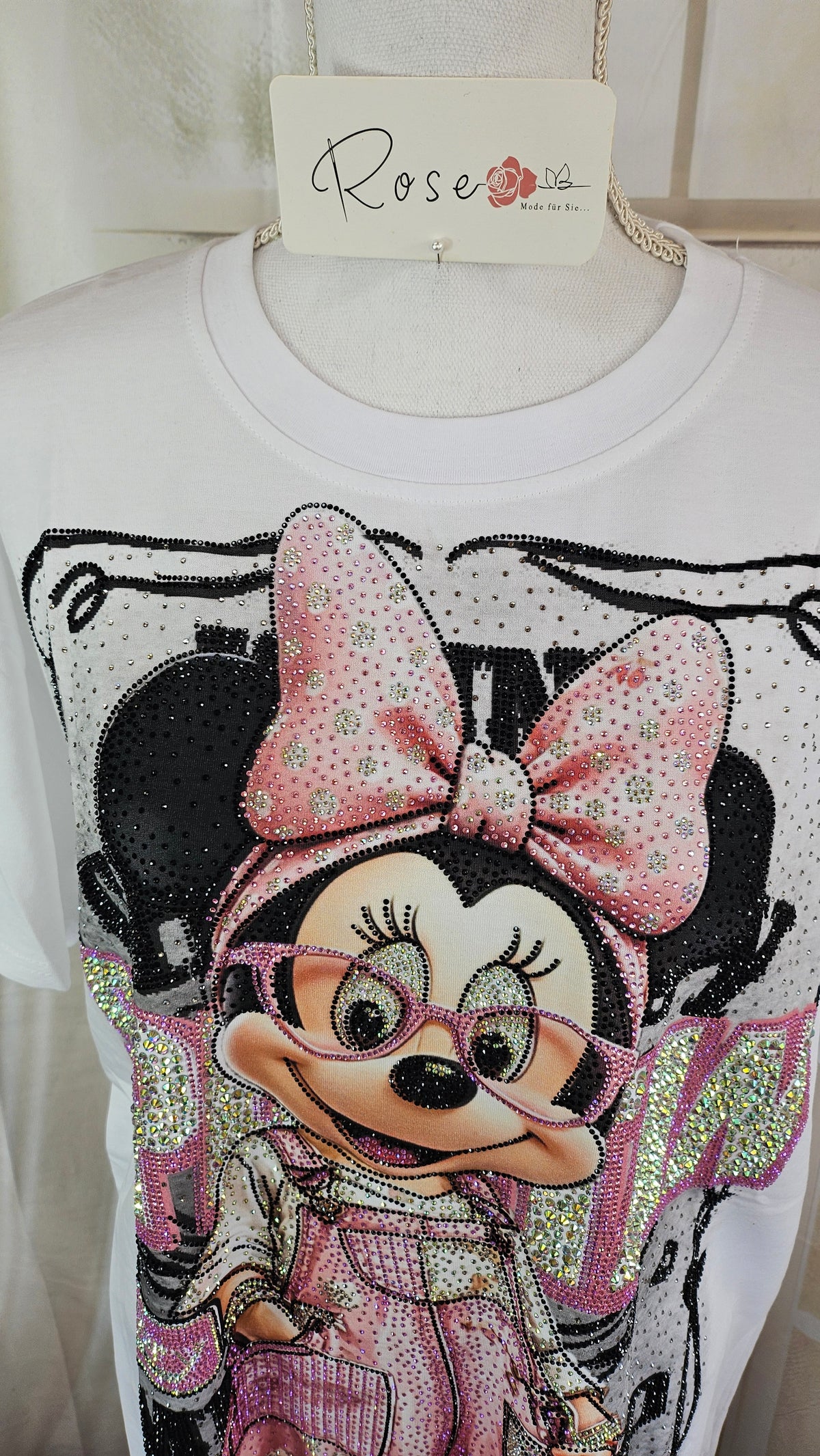 Tshirt weiss "Minnie bling bling", Grösse onesize, 38 bis 44 von ROSE
