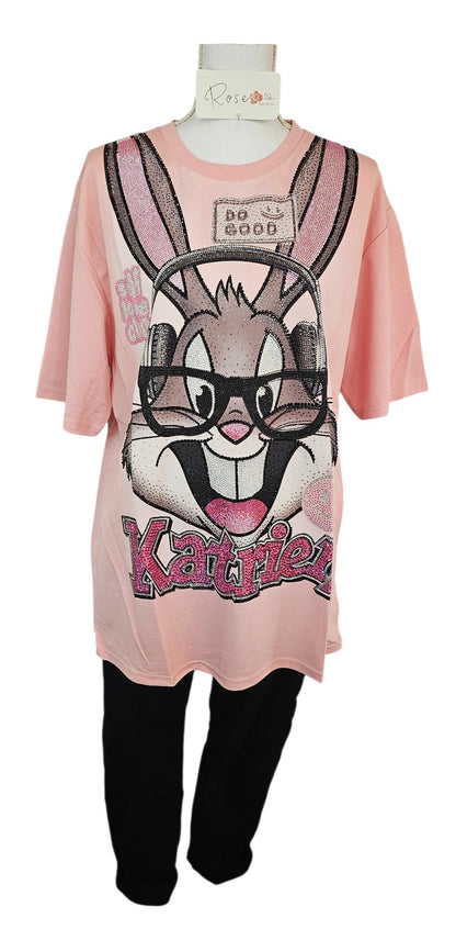 Tshirt rosa "Bux Bunny", Grösse onesize, 38 bis 44 von ROSE (REDUZIERT, kleines Loch!)