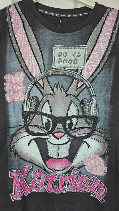 Tshirt schwarz "Bux Bunny", Grösse onesize 38 bis 44 von ROSE