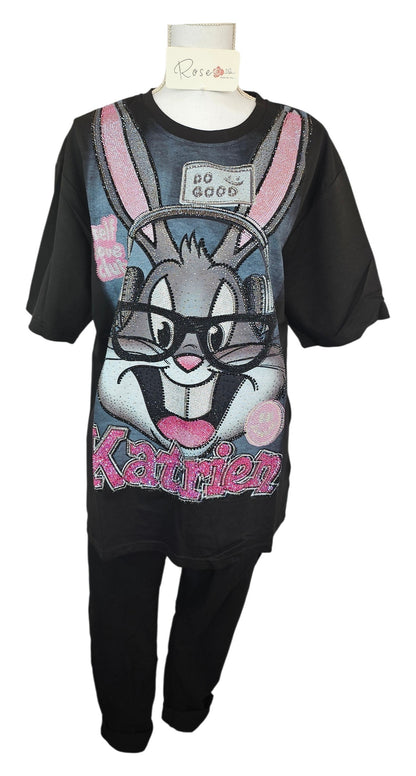 Tshirt schwarz "Bux Bunny", Grösse onesize 38 bis 44 von ROSE