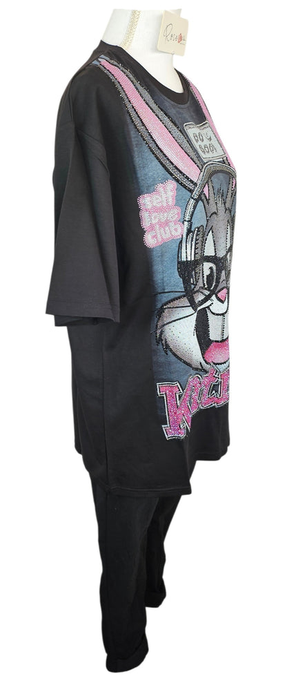 Tshirt schwarz "Bux Bunny", Grösse onesize 38 bis 44 von ROSE