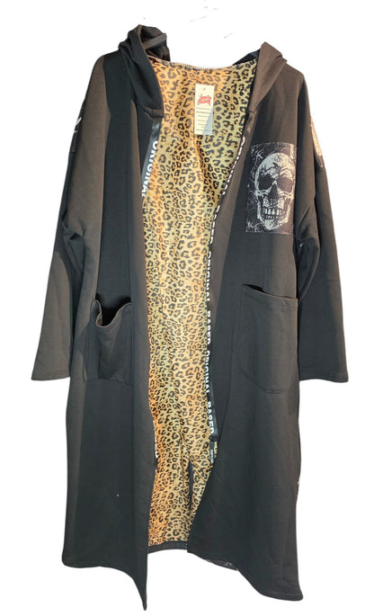 Kapuzenjacke lang schwarz "Skull", Grösse 38-44
