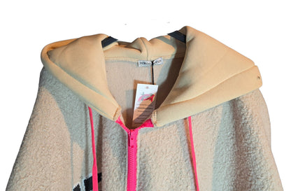 Kapuzenjacke extralang beige "The eys sees....", Grösse 40-46/48