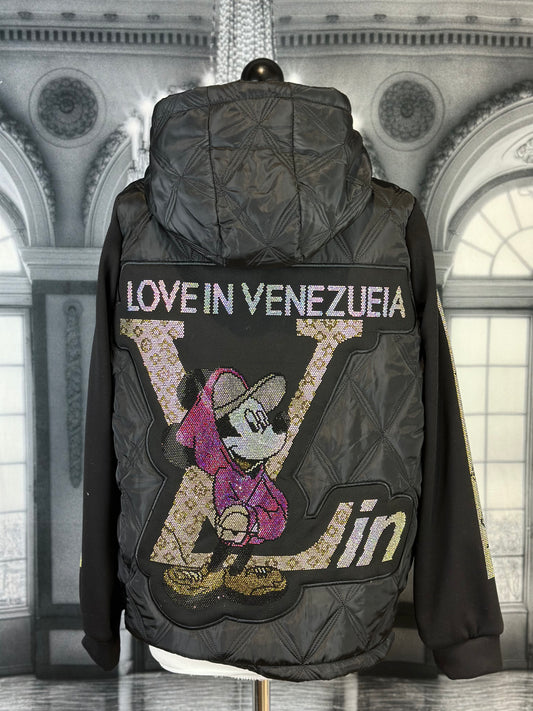 Leichte Daunen Jacke mit Kapuze "Love in Venezuela" Mickey, diverse Grössen