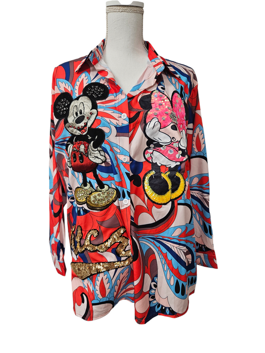 Bluse "Mickey und Minnie" Onesize bis 44