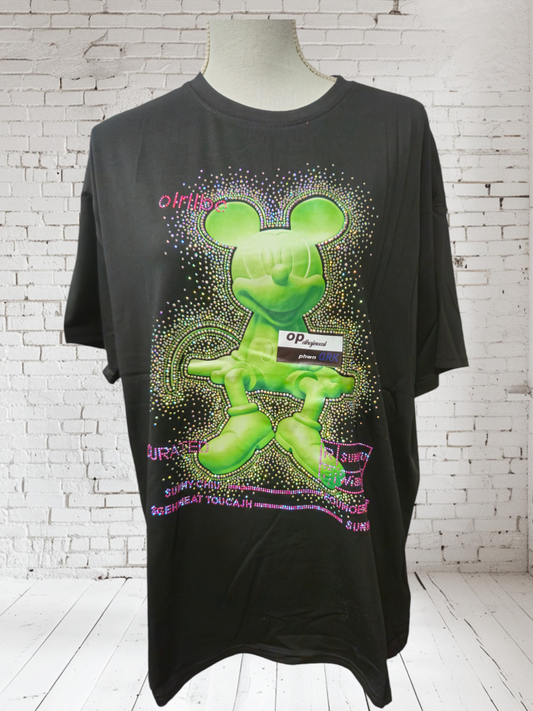 T-Shirt "Mickey" schwarz/neon-grün, Grösse 38 - 42/44