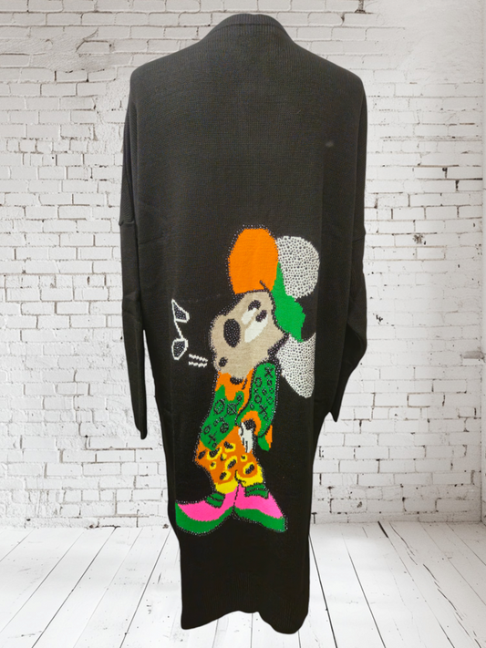 Lange Strickjacke "Mickey", schwarz. Onesize bis Grösse 46