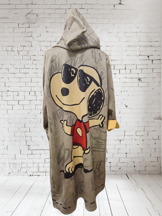 Longblazer mit Kapuze "Snoopy" grau, Onesize bis Grösse 44/46, Velours