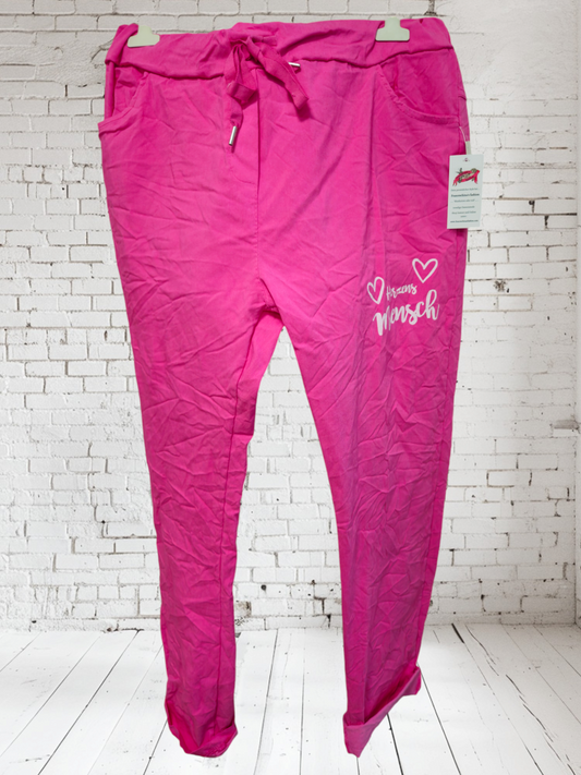 Stretchhose pink "Herzensmensch", Onesize 48/50