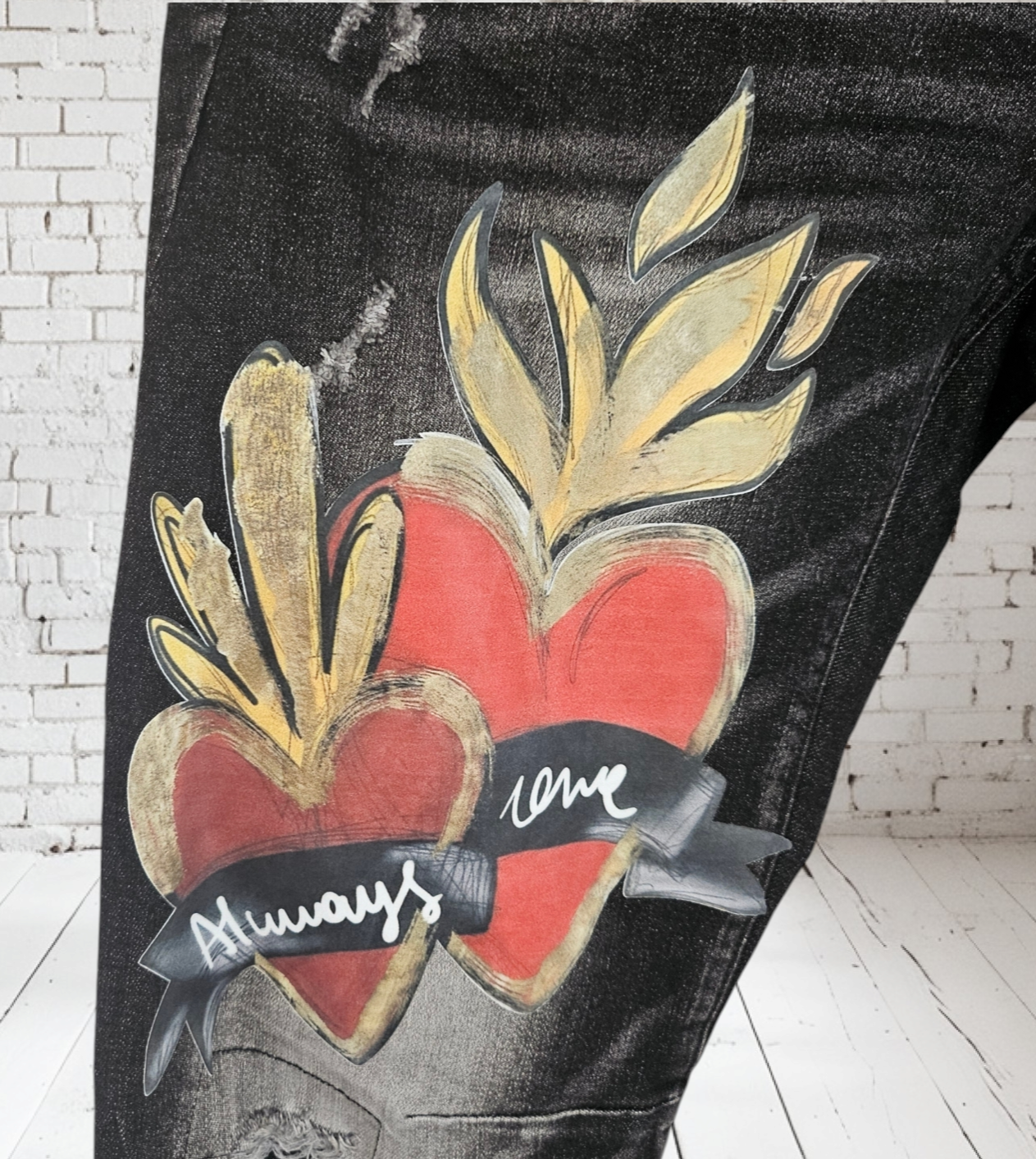 Stretchjeans "Always love" schwarz, Grösse S - XL