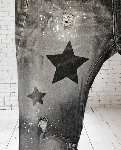 Stretchjeans "STARS" schwarz, Grösse S, M, L, XL