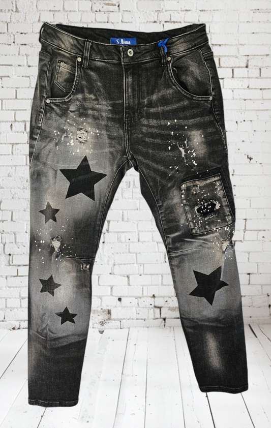 Stretchjeans "STARS" schwarz, Grösse S, M, L, XL