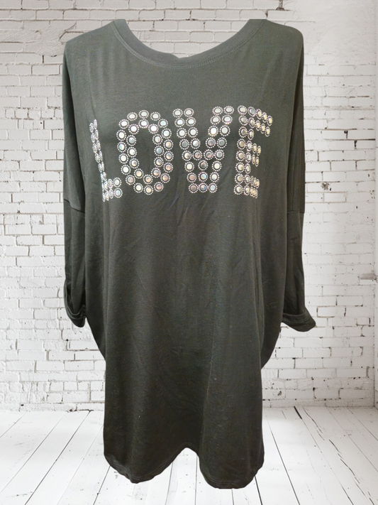 Langarmshirt "Love" schwarz, Onesize bis 46/48