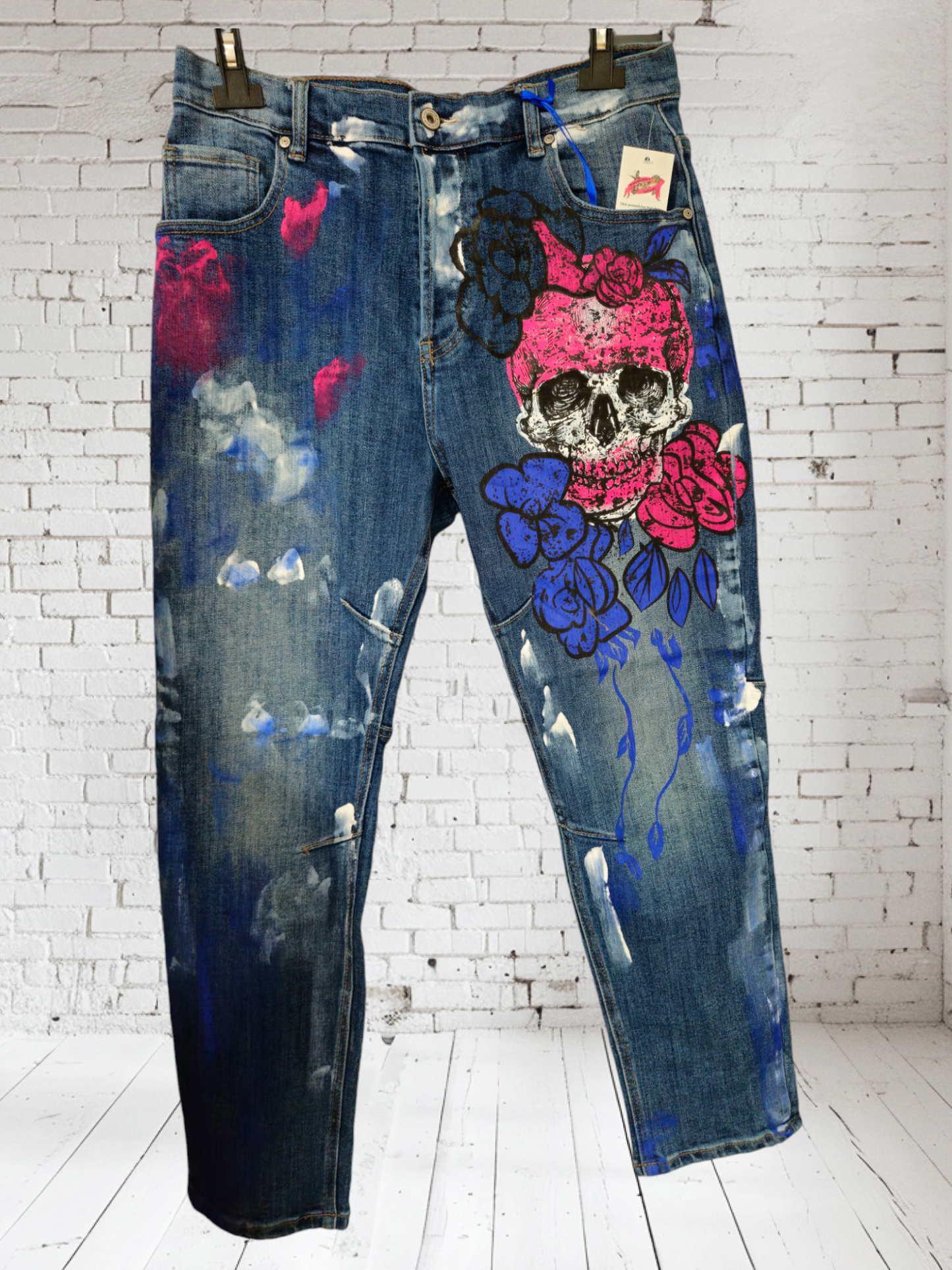 Stretchjeans "SKULL" blau, Grösse S, M, XL