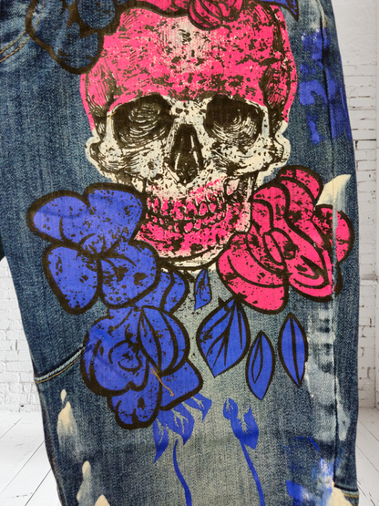 Stretchjeans "SKULL" blau, Grösse S, M, XL