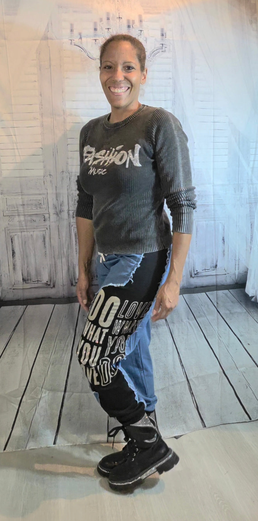 Stretchhose "Love what", blau/grau, Grösse 36 -40 von ISSIMA