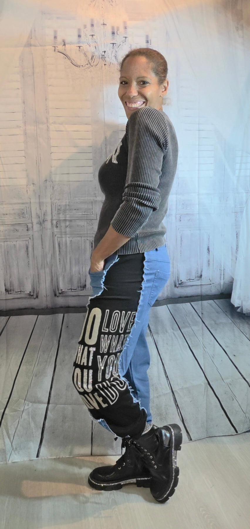 Stretchhose "Love what", blau/grau, Grösse 36 -40 von ISSIMA