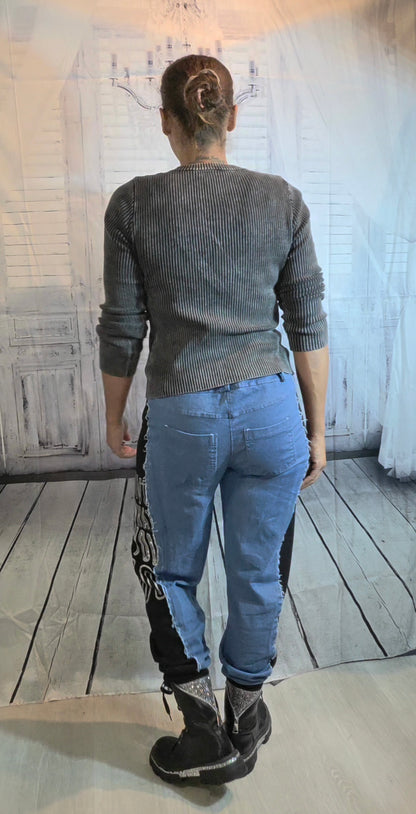Stretchhose "Love what", blau/grau, Grösse 36 -40 von ISSIMA