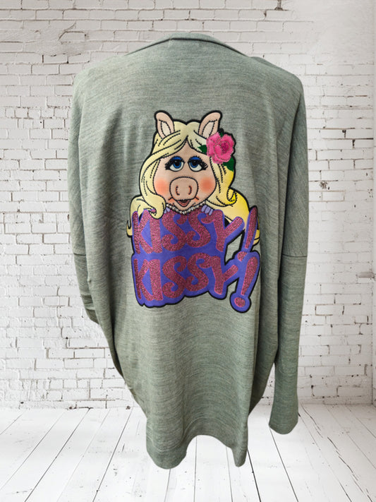 Strickjacke "PIGGY" grau, Onesize bis Grösse 44