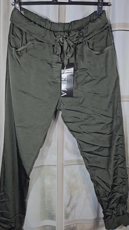 Shiny-Stretchhose, olivgrün/khaki,  Onesize bis 42/44