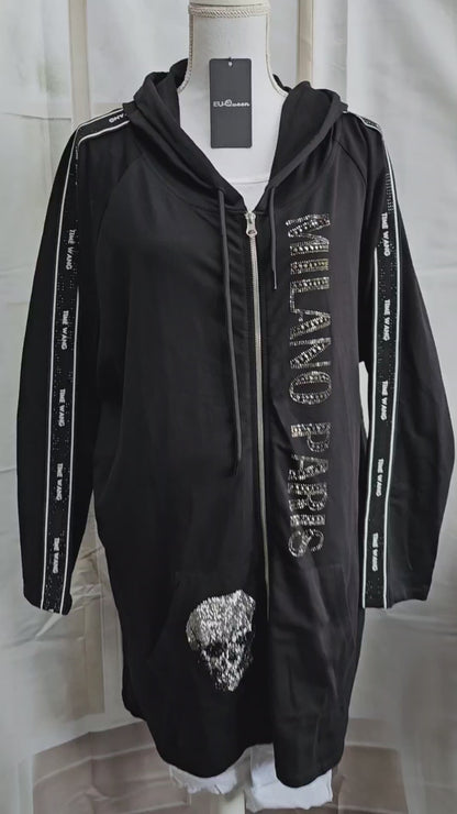 Kapuzencardigan "Skull" schwarz, Grösse L (oversize 44) von EU-QUEEN