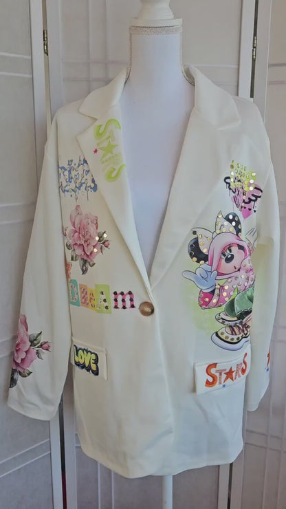 Blazer "Stars-Minnie" wollweiss, Grösse onesize 40 bis 42/44 von ISSIMA