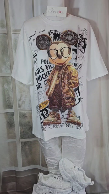 Tshirt weiss "Mickey mit Brille", Gr. 38 bis 44 von ROSE
