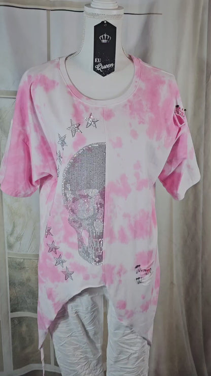 Tshirt rosa/weiss "Skull", Grösse M & XL von EU-QUEEN
