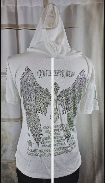 Kapuzenshirt weiss "Hardcore", Gr. onesize bis 42 von ROSE
