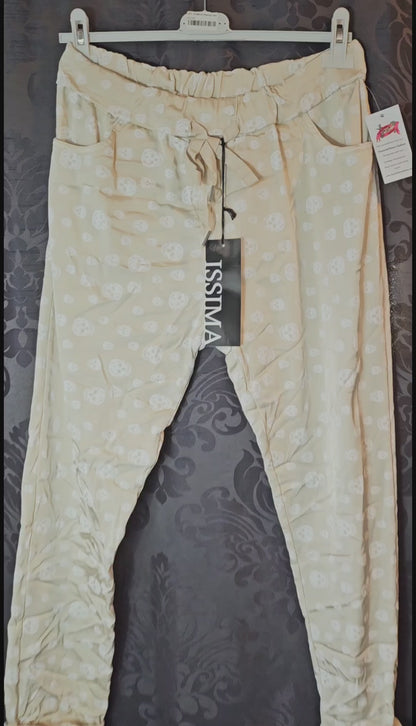 Shiny-Stretchhose, beige mit Skull, Grösse 42/44 von ISSIMA