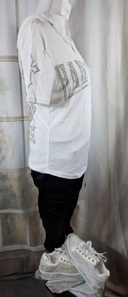 Kapuzenshirt weiss "Hardcore", Gr. onesize bis 42 von ROSE