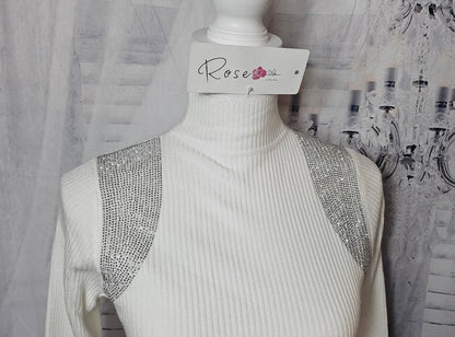 Rollkragenshirt mit Bling Bling weiss, Grösse onesize bis 42 von ROSE