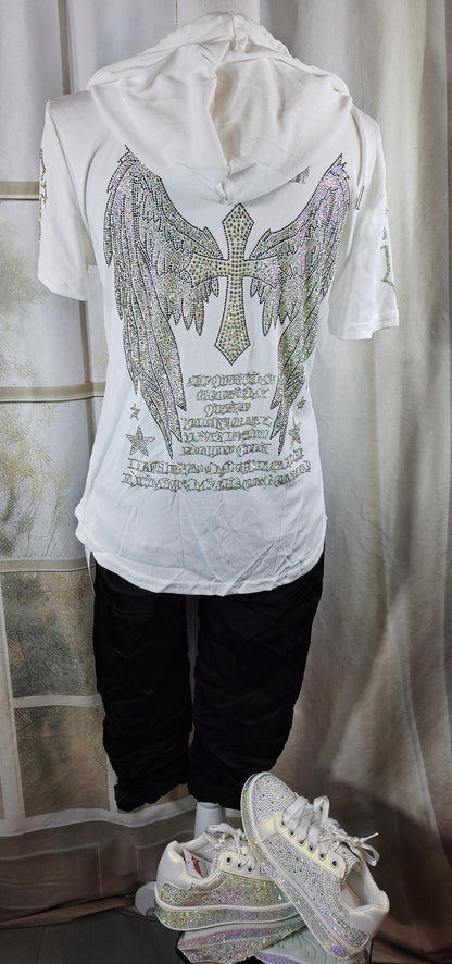 Kapuzenshirt weiss "Hardcore", Gr. onesize bis 42 von ROSE