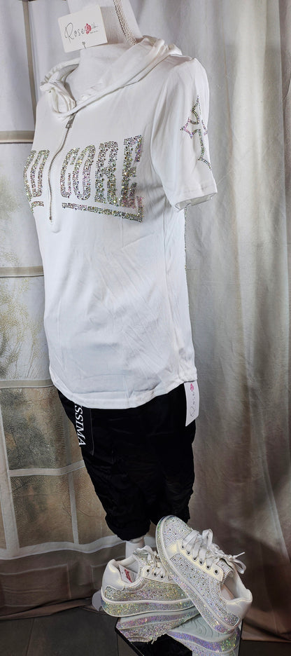Kapuzenshirt weiss "Hardcore", Gr. onesize bis 42 von ROSE