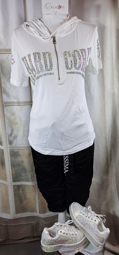 Kapuzenshirt weiss "Hardcore", Gr. onesize bis 42 von ROSE