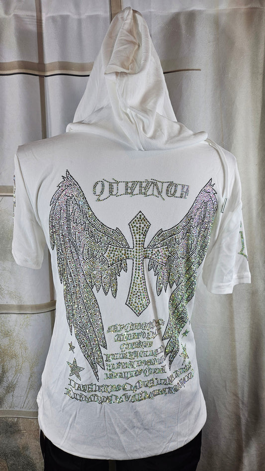 Kapuzenshirt weiss "Hardcore", Gr. onesize bis 42 von ROSE