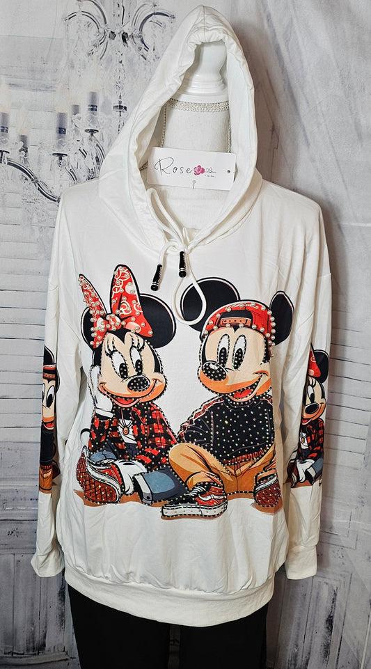 Kapuzenshirt "Minnie & Mickey" grau, Grösse onesize bis 42/44 von ROSE